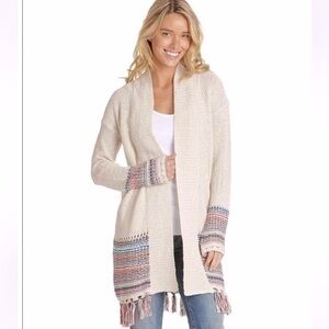 ROXY Near Future Knit Fringe Cardigan Open Front Long Sleeve Size Small